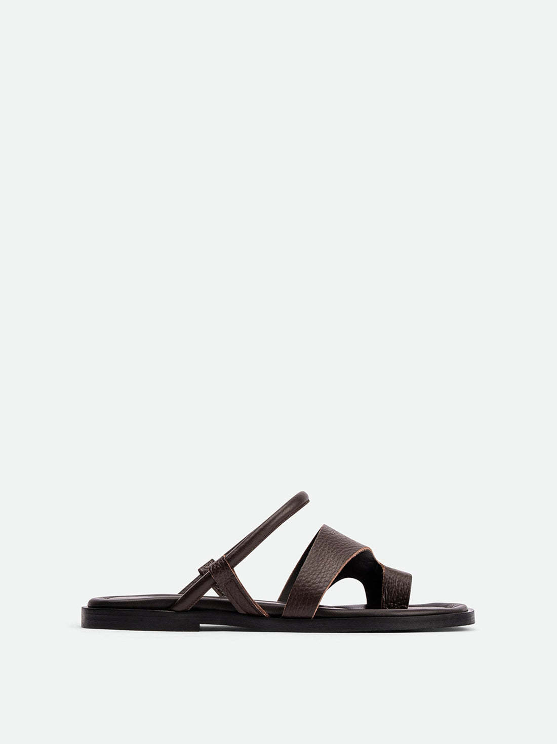 Jade Brown Textured Leather Mules - Side View - POEVE Collection