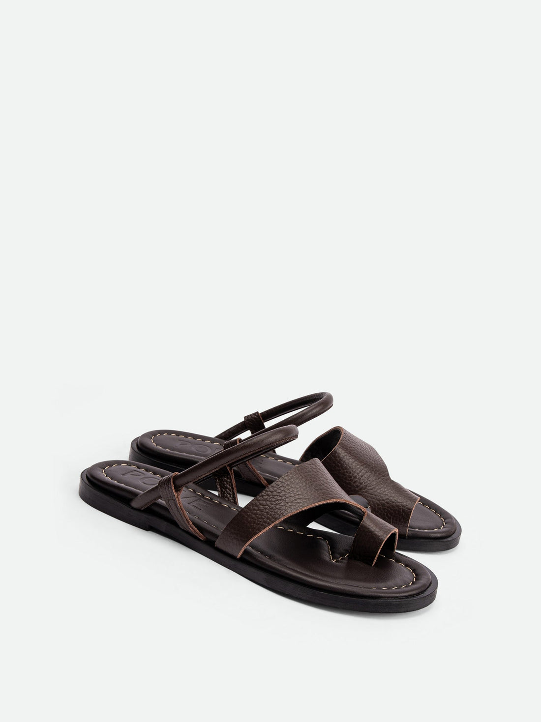 Jade Brown Textured Leather Mules - Angled Side View - POEVE Collection