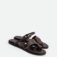 Jade Brown Textured Leather Mules - Angled Side View - POEVE Collection