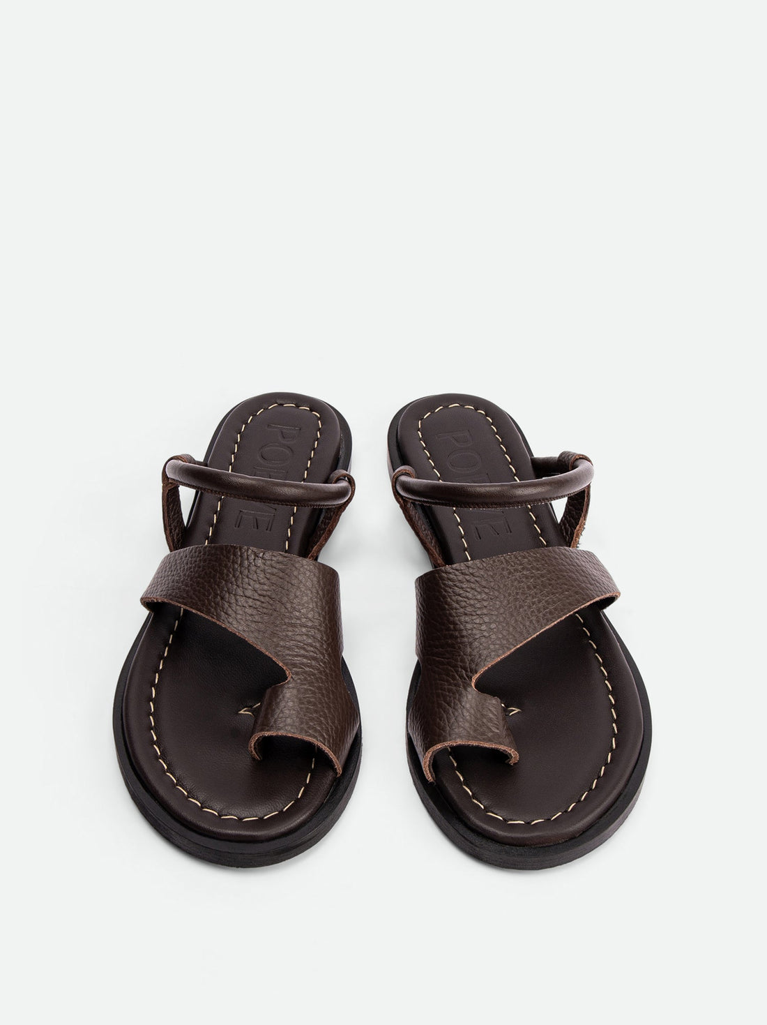 Jade Brown Textured Leather Mules - Top View - POEVE Collection