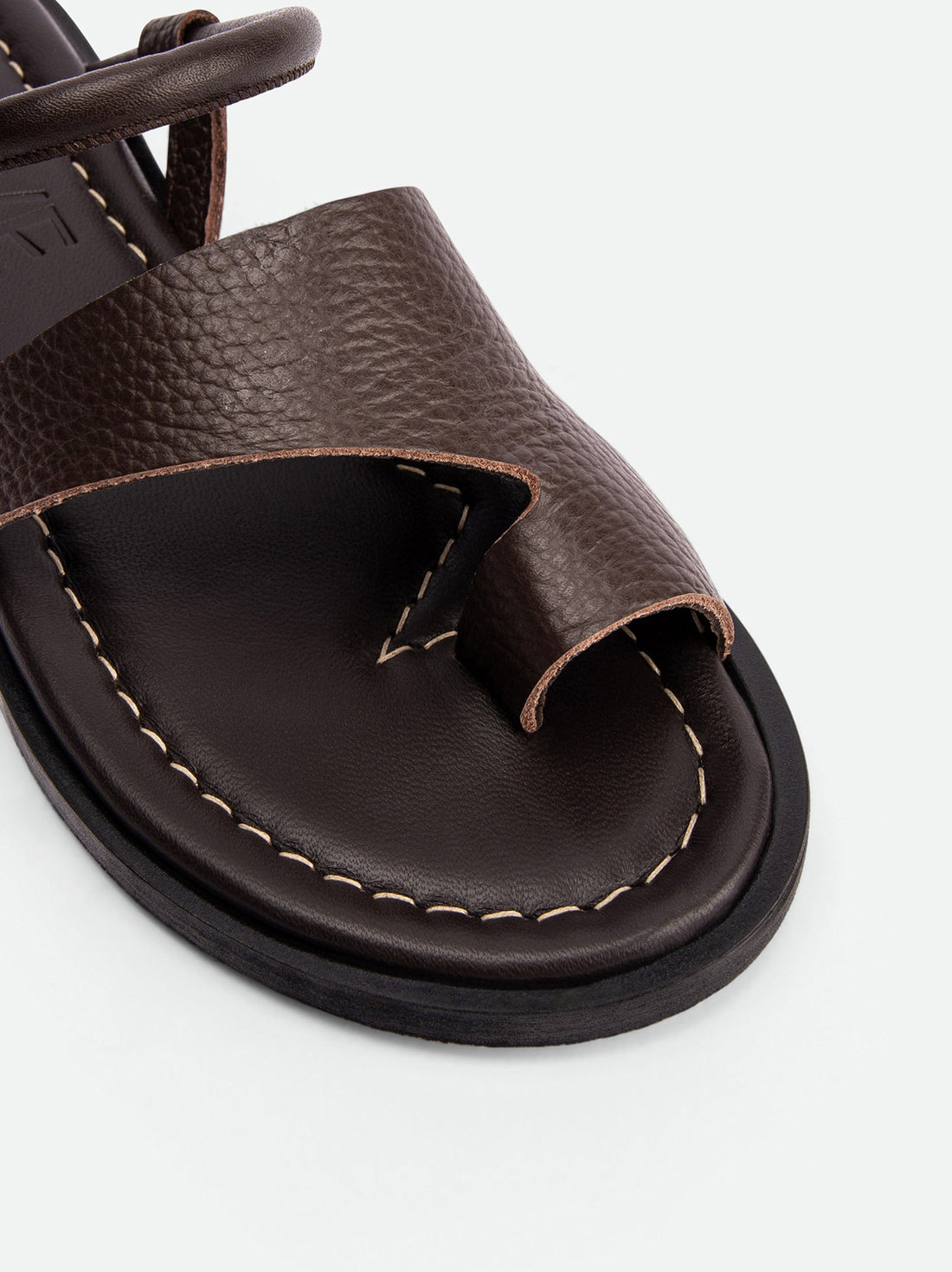 Jade Brown Textured Leather Mules - Toe Close-up View - POEVE Collection