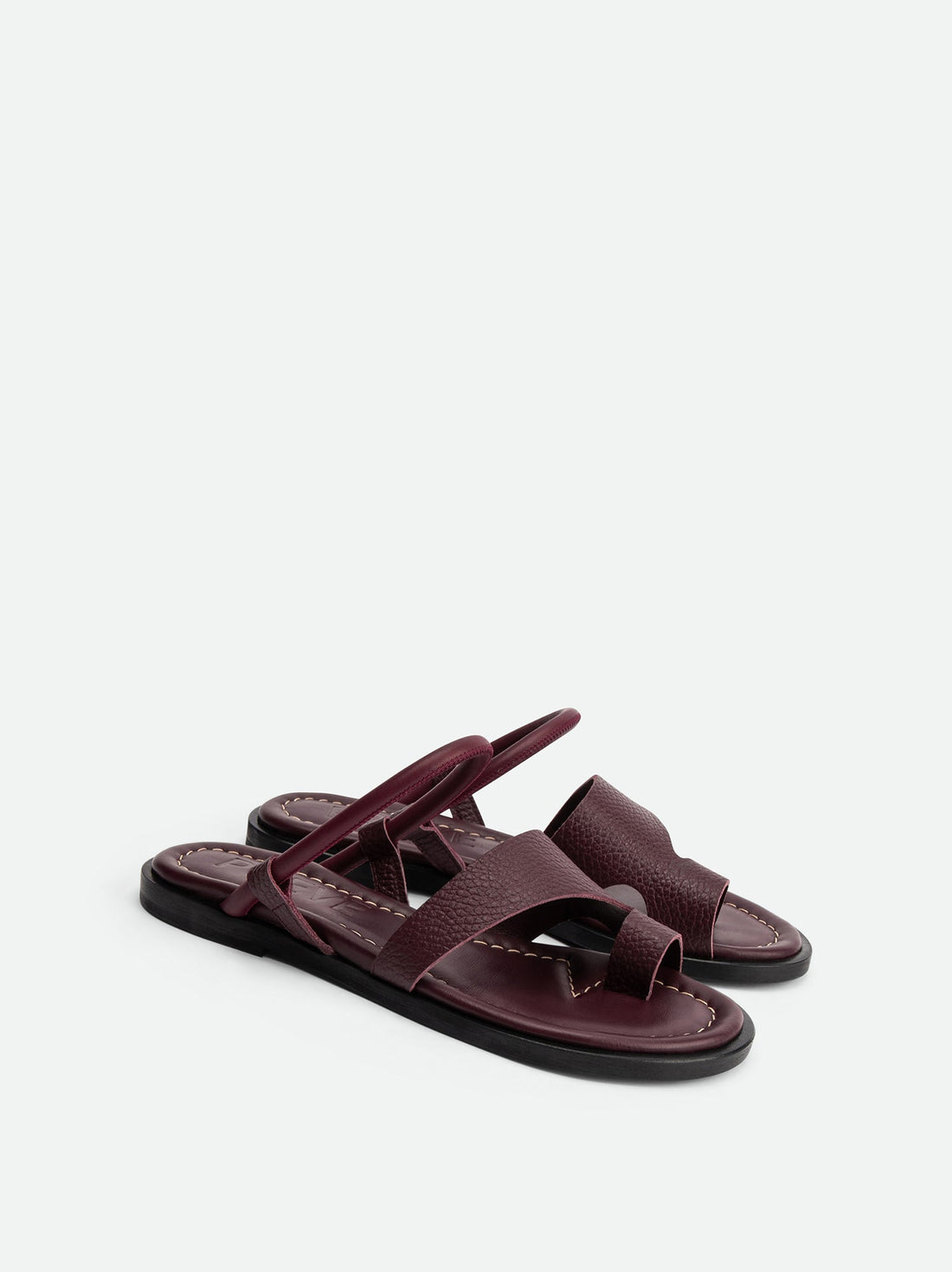Jade Bordeaux Textured Leather Mules - Angled Side View - POEVE Collection