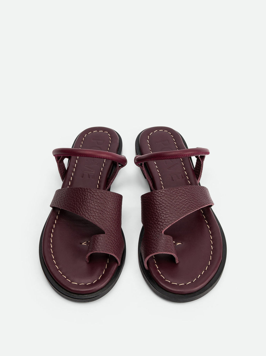 Jade Bordeaux Textured Leather Mules - Top View - POEVE Collection