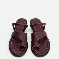 Jade Bordeaux Textured Leather Mules - Top View - POEVE Collection