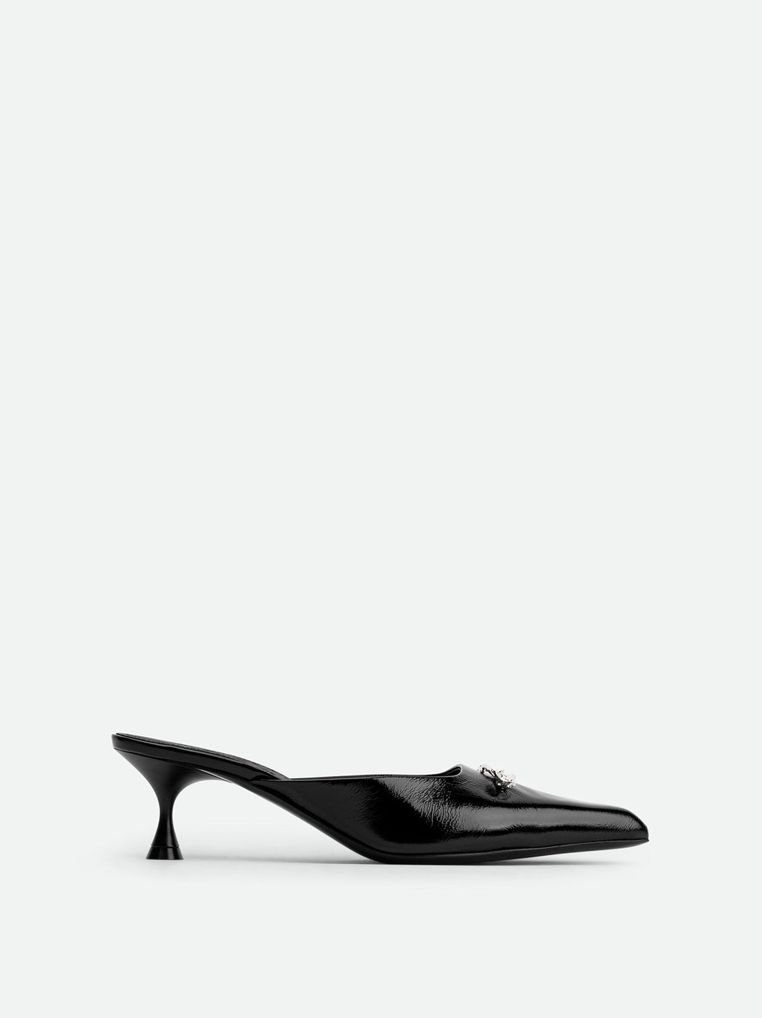 Eunice Black Patent Leather Heel Mules - Side View - POEVE Collection
