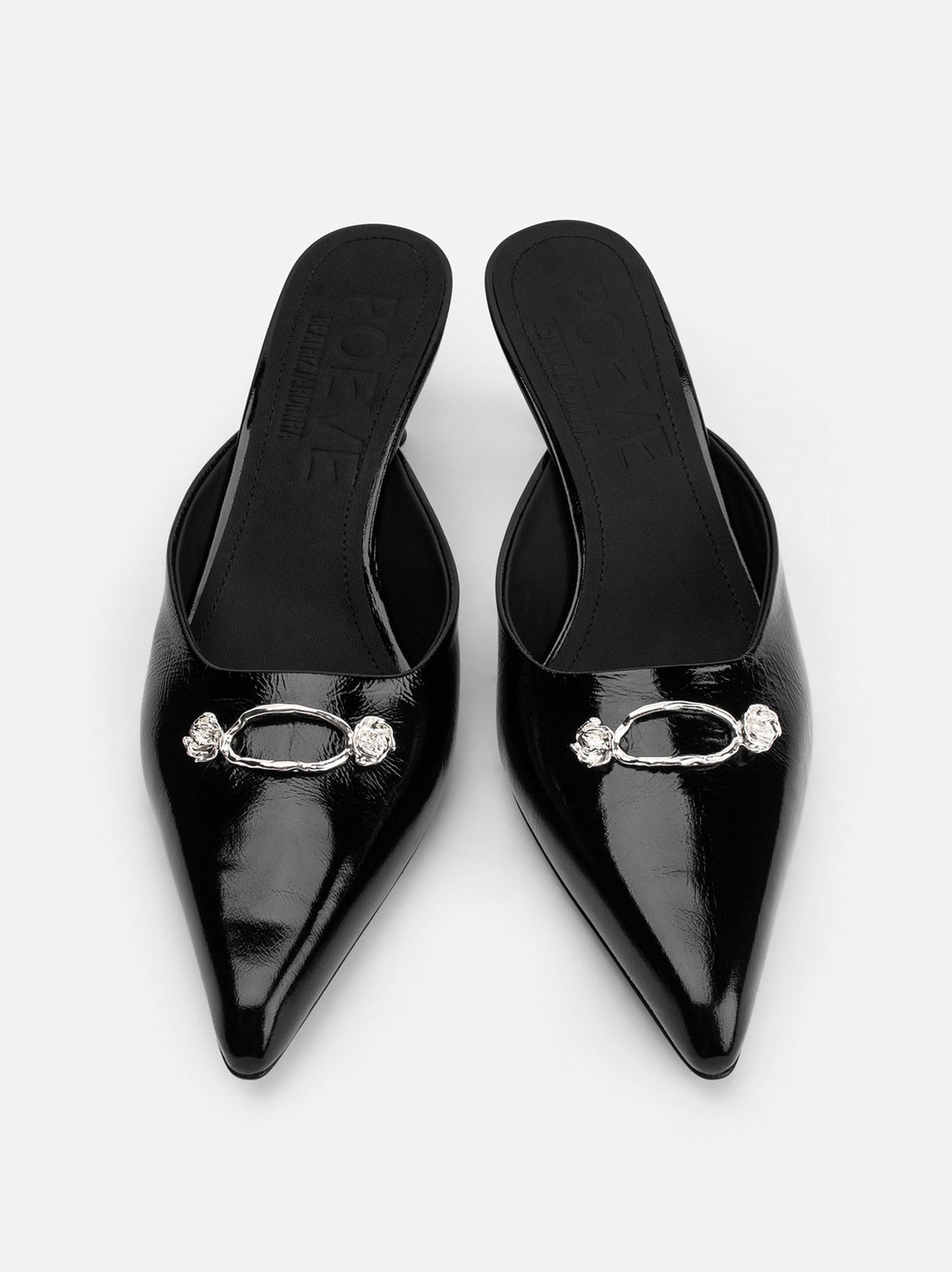 Eunice Black Patent Leather Heel Mules - Top View - POEVE Collection