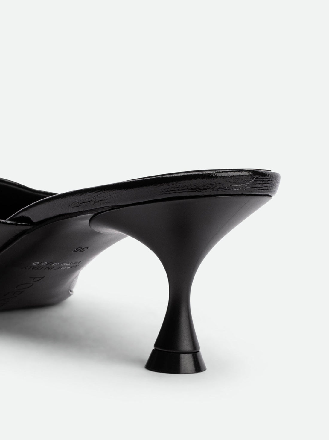Eunice Black Patent Leather Heel Mules - Heel Close-up View - POEVE Collection