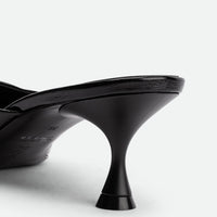 Eunice Black Patent Leather Heel Mules - Heel Close-up View - POEVE Collection