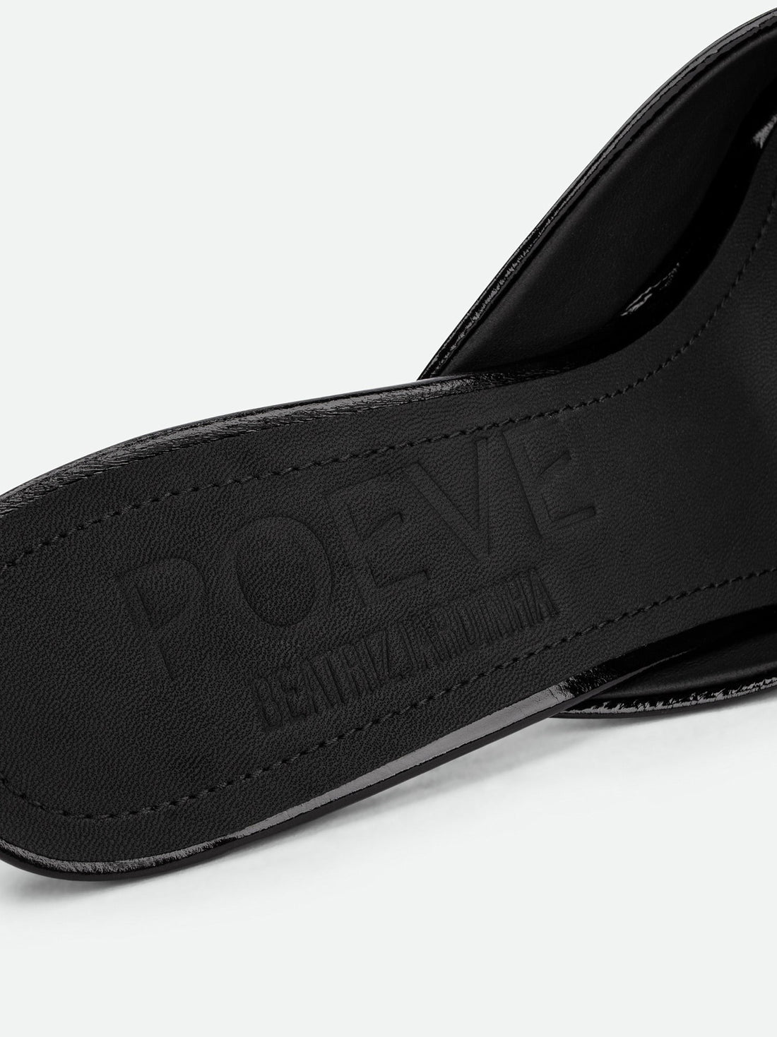 Eunice Black Patent Leather Heel Mules - Insole Close-up View - POEVE Collection