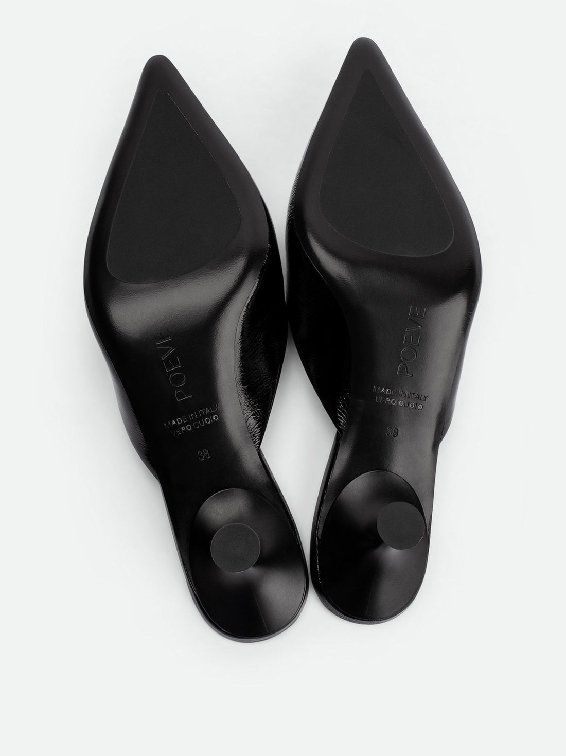 Eunice Black Patent Leather Heel Mules - Sole View - POEVE Collection