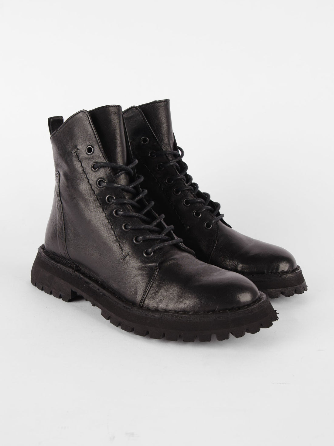 Wayne Black Leather Lace-up Ankle Boots - Angled Side View - POEVE Collection