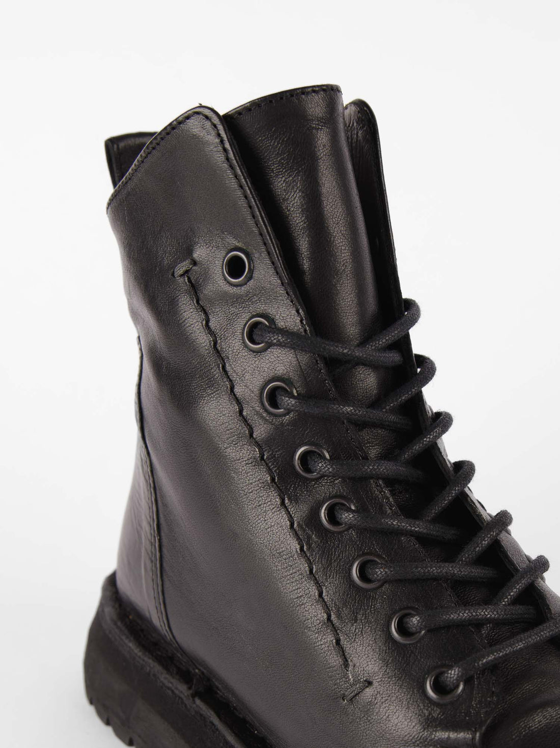 Wayne Black Leather Lace-up Ankle Boots - Side Close-up View - POEVE Collection