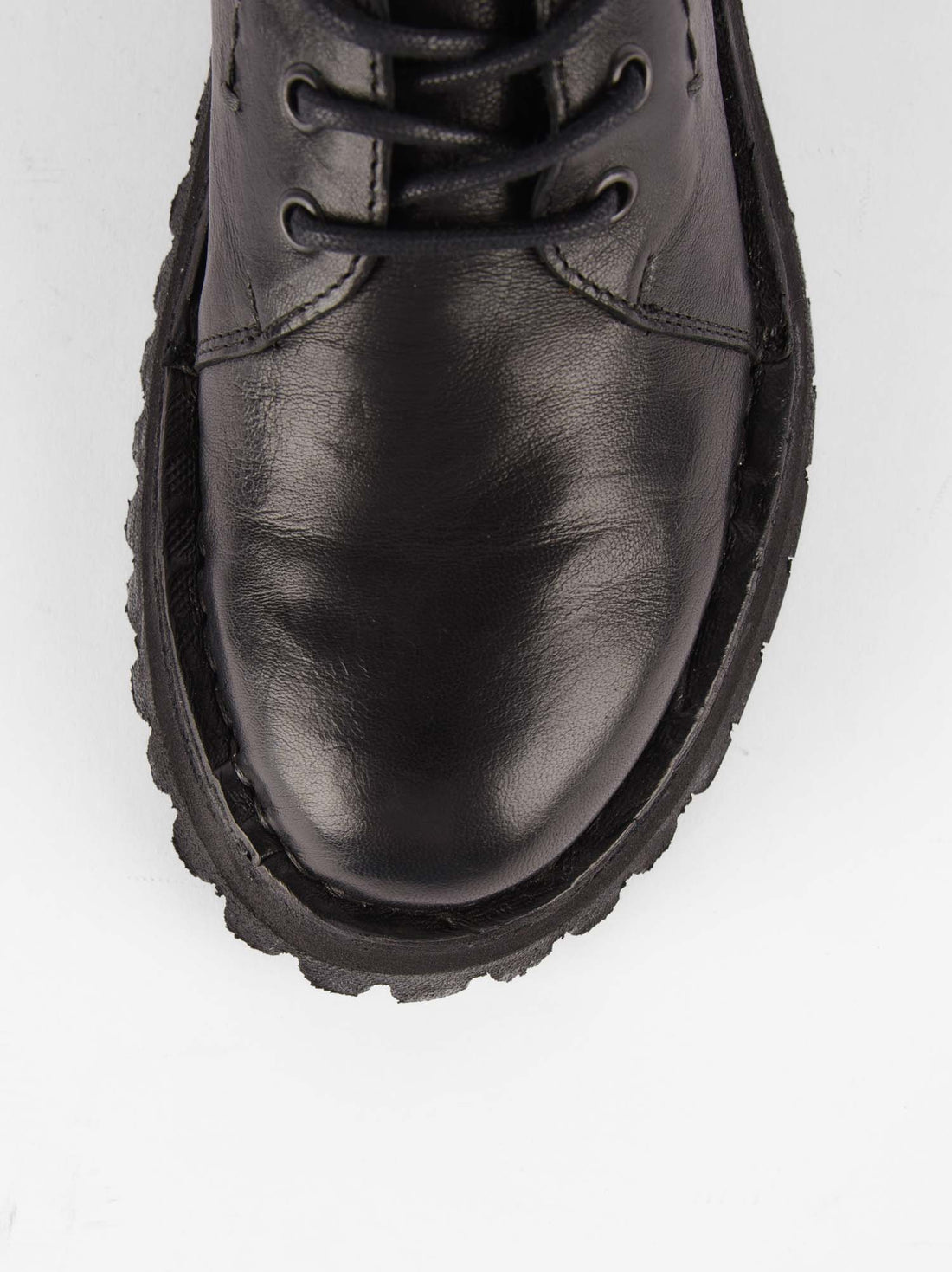 Wayne Black Leather Lace-up Ankle Boots - Toe Close-up View - POEVE Collection