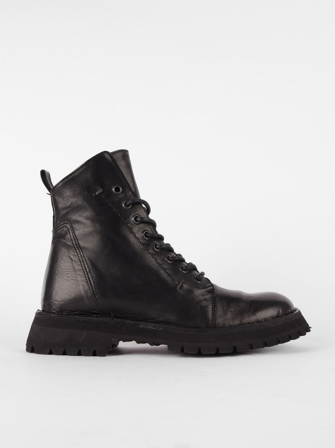 Wayne Black Leather Lace-up Ankle Boots - Side View - POEVE Collection