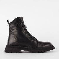 Wayne Black Leather Lace-up Ankle Boots - Side View - POEVE Collection
