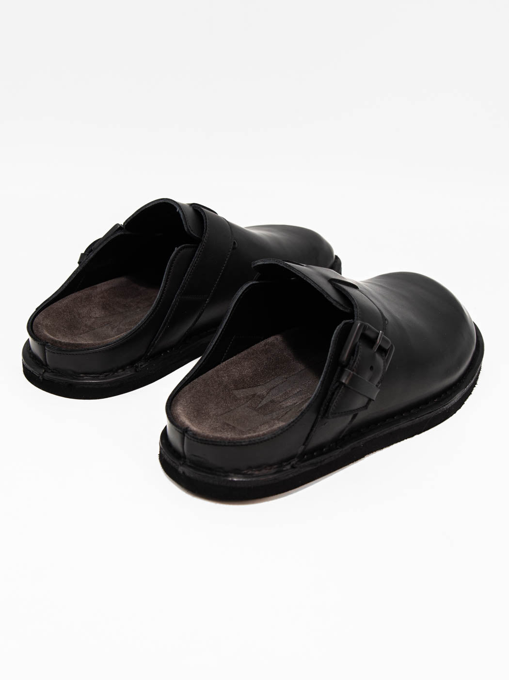Osaka Black Leather Mules with Metal Buckle - Back View - POEVE Collection