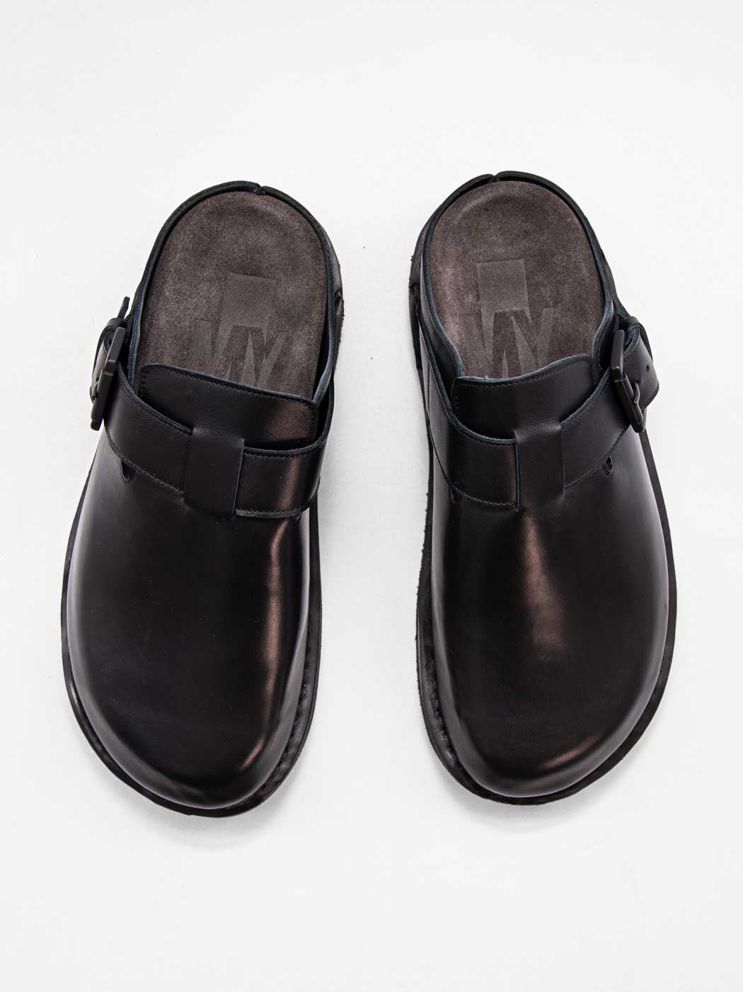 Osaka Black Leather Mules with Metal Buckle - Top View - POEVE Collection