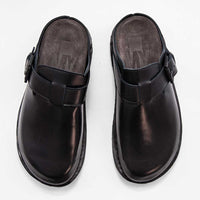 Osaka Black Leather Mules with Metal Buckle - Top View - POEVE Collection