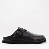 Osaka Black Leather Mules with Metal Buckle - Side View - POEVE Collection