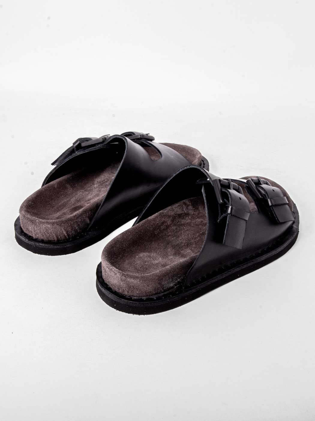 Rory Black Leather Mules with Metal Buckles - Back View - POEVE Collection