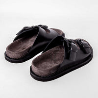 Rory Black Leather Mules with Metal Buckles - Back View - POEVE Collection