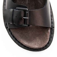 Rory Black Leather Mules with Metal Buckles - Toe Close-up View - POEVE Collection