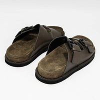 Rory Military Green Leather Mules with Metal Buckles - Back View - POEVE Collection