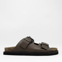 Rory Military Green Leather Mules with Metal Buckles - Side View - POEVE Collection