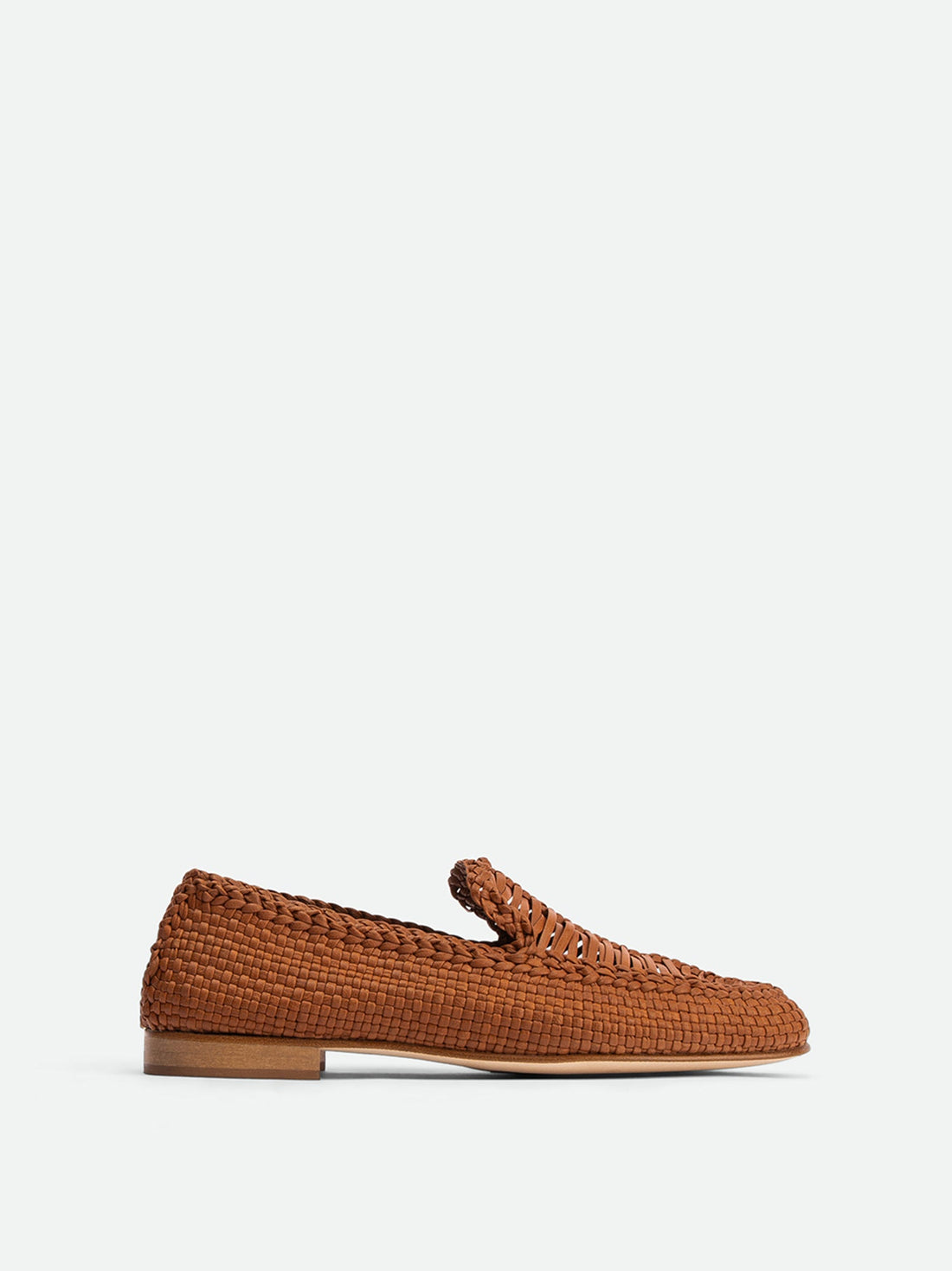 Carola Brown Hand-Woven Leather Loafers - Side View - POEVE Collection