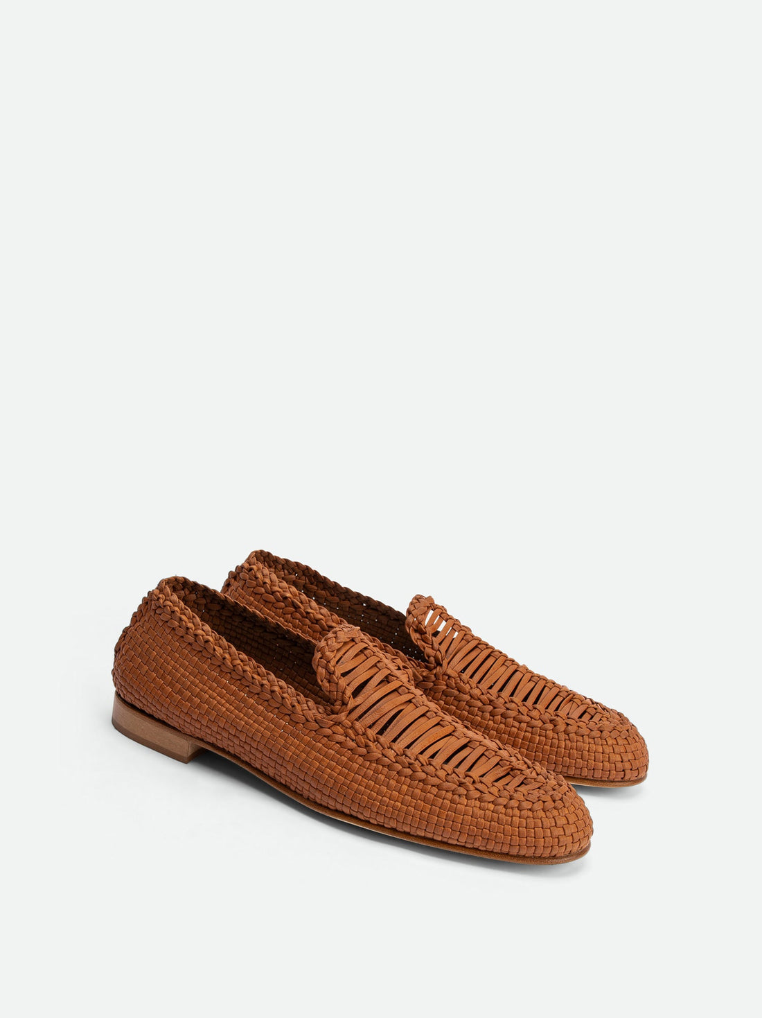 Carola Brown Hand-Woven Leather Loafers - Angled Side View - POEVE Collection