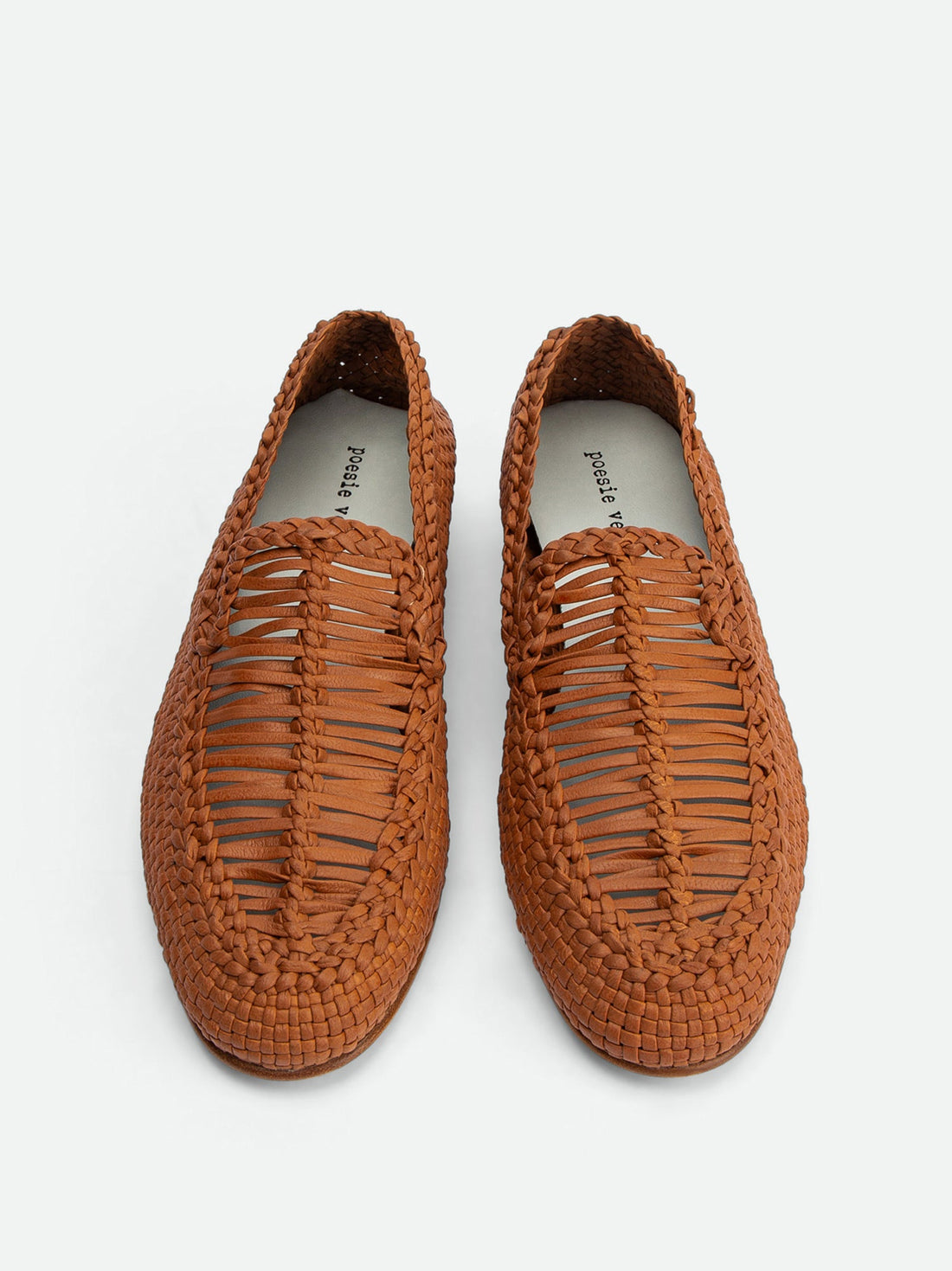 Carola Brown Hand-Woven Leather Loafers - Top View - POEVE Collection