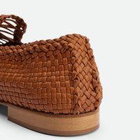 Carola Brown Hand-Woven Leather Loafers - Back Close-up View - POEVE Collection