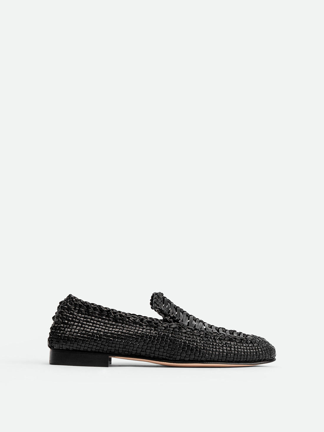 Carola Black Hand-Woven Leather Loafers - Side View - POEVE Collection