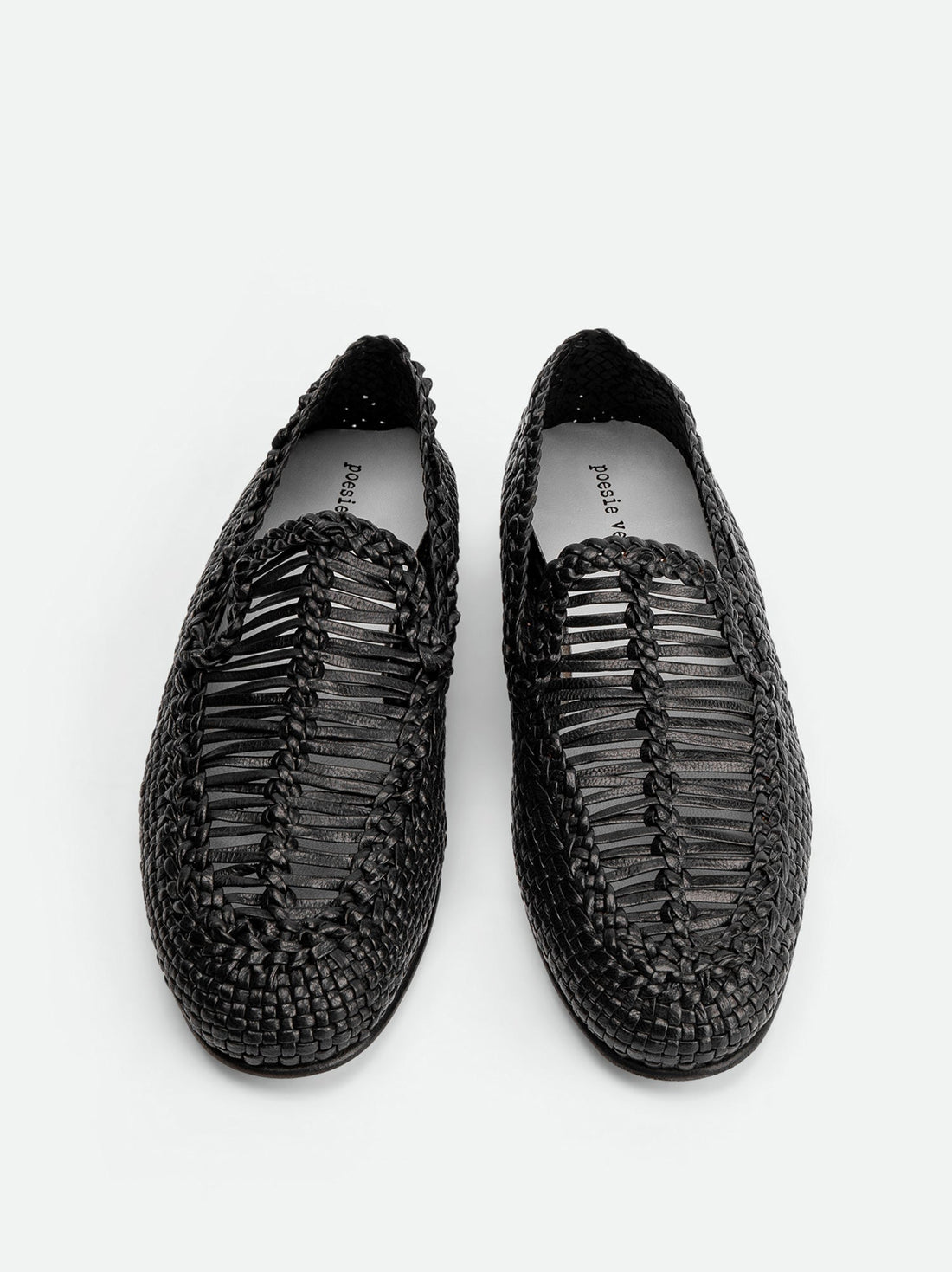 Carola Black Hand-Woven Leather Loafers - Top View - POEVE Collection