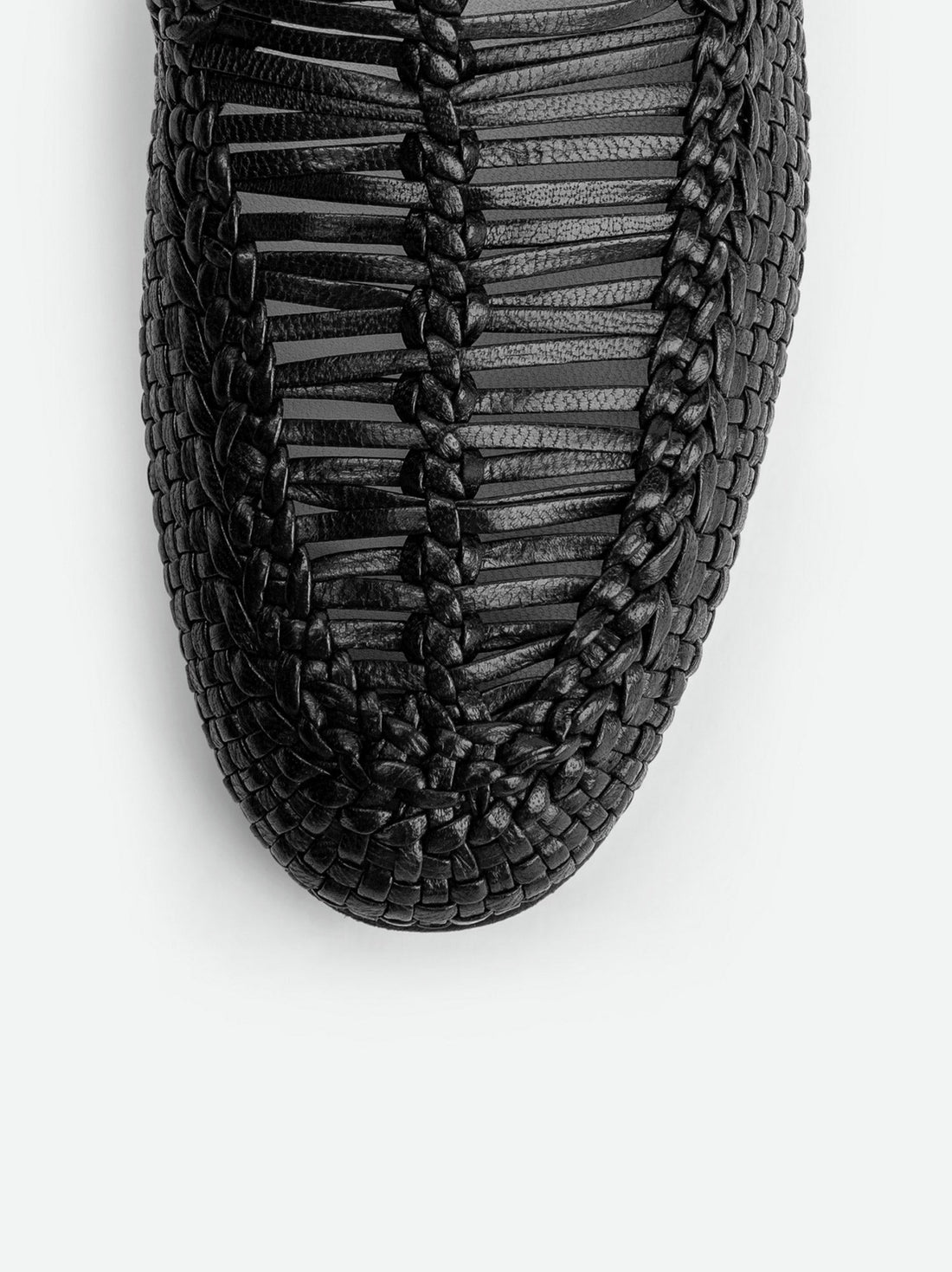 Carola Black Hand-Woven Leather Loafers - Toe Close-up View - POEVE Collection