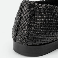 Carola Black Hand-Woven Leather Loafers - Back Close-up View - POEVE Collection