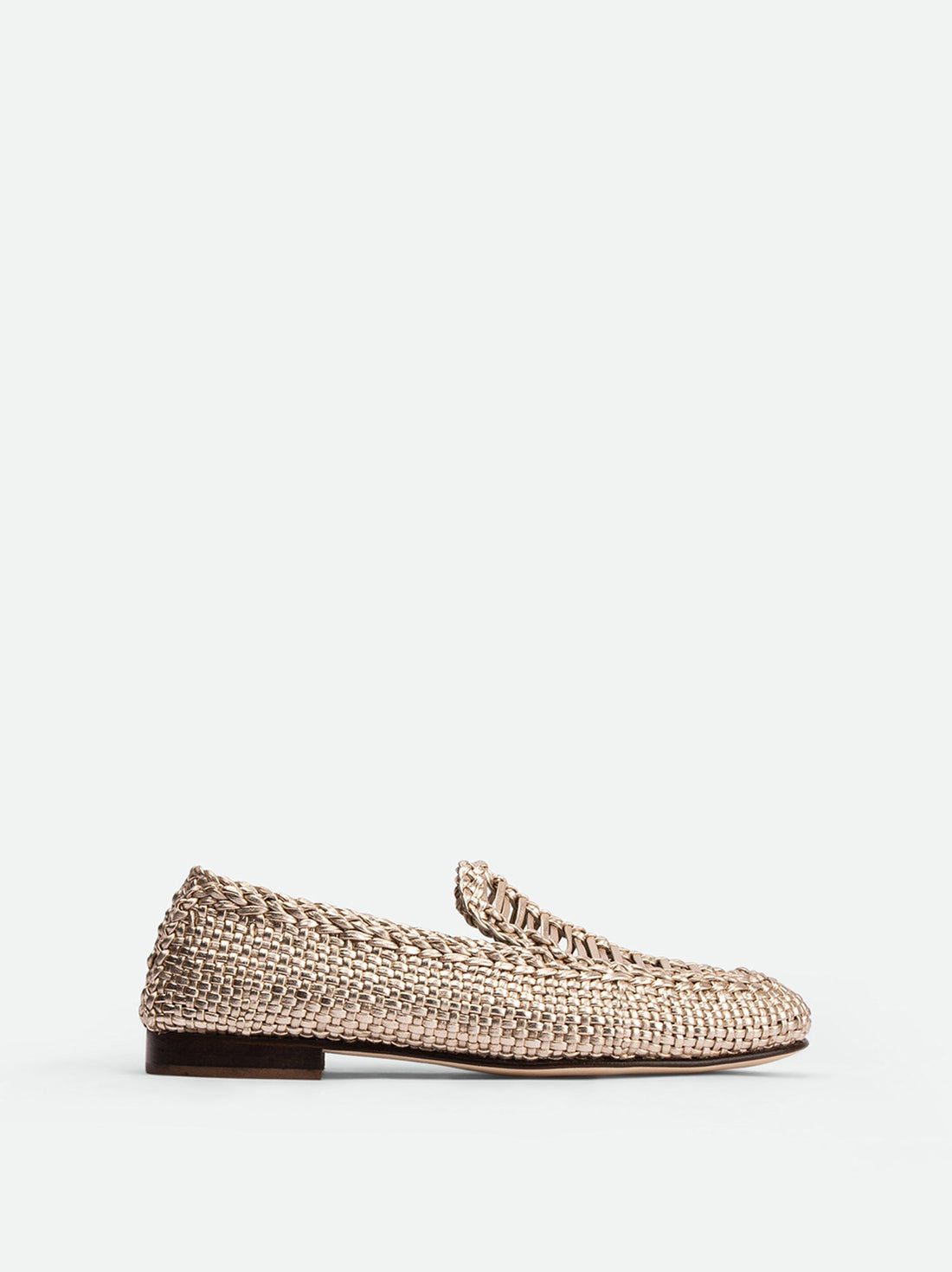 Carola Platinum Laminated Hand-Woven Leather Loafers - Side View - POEVE Collection