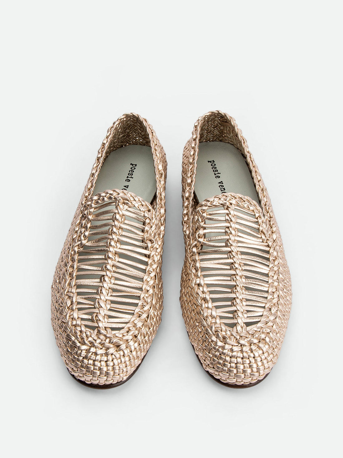 Carola Platinum Laminated Hand-Woven Leather Loafers - Top View - POEVE Collection