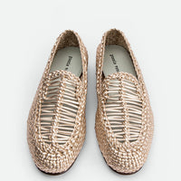 Carola Platinum Laminated Hand-Woven Leather Loafers - Top View - POEVE Collection