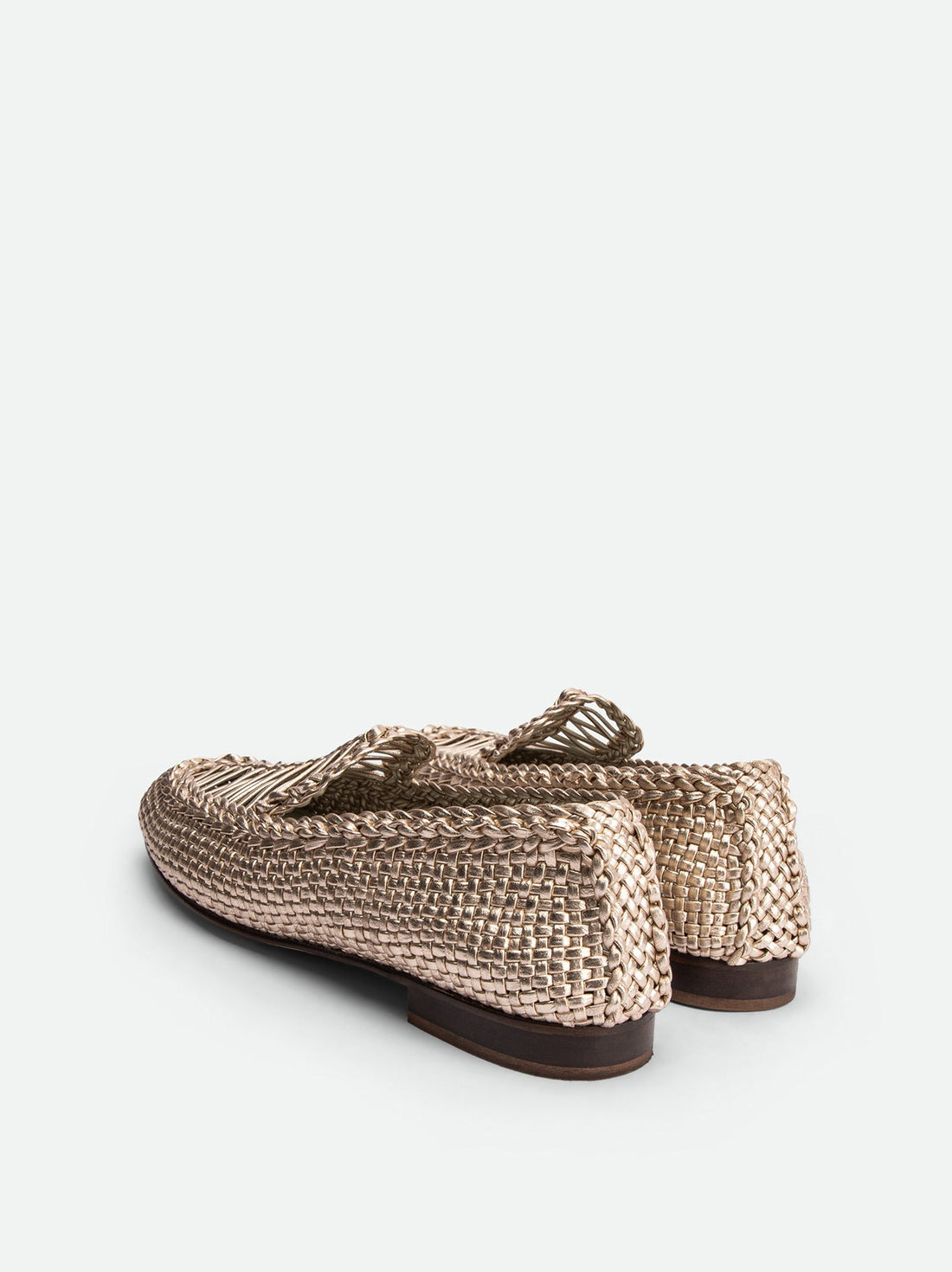 Carola Platinum Laminated Hand-Woven Leather Loafers - Back View - POEVE Collection