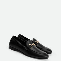 Elizabeth Black Leather Loafers - Angled Side View - POEVE Collection