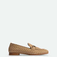Elizabeth Beige Hand-Woven Leather Loafers - Side View - POEVE Collection