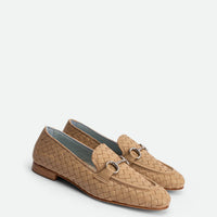 Elizabeth Beige Hand-Woven Leather Loafers - Angled Side View - POEVE Collection