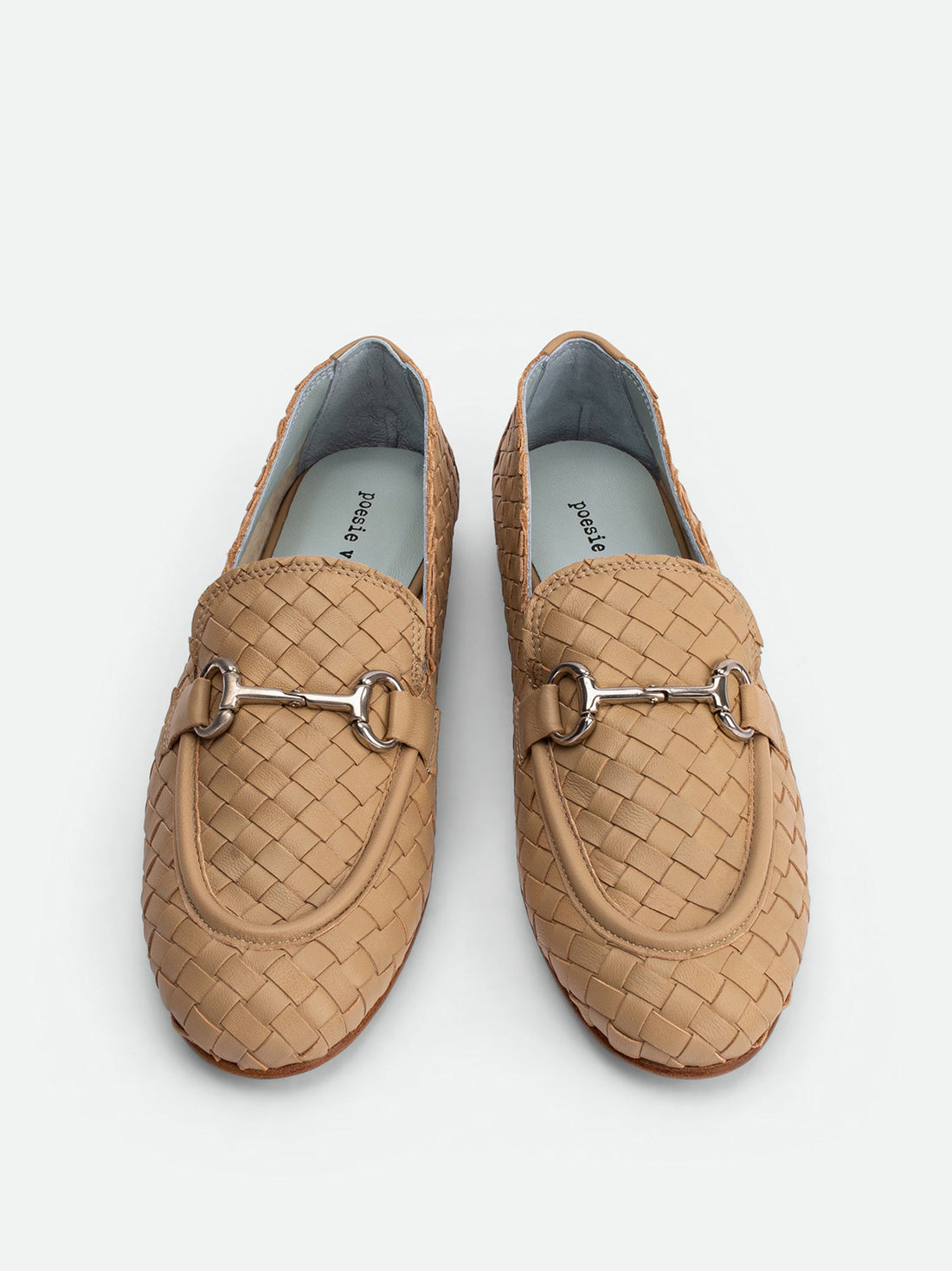 Elizabeth Beige Hand-Woven Leather Loafers - Top View - POEVE Collection