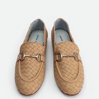 Elizabeth Beige Hand-Woven Leather Loafers - Top View - POEVE Collection