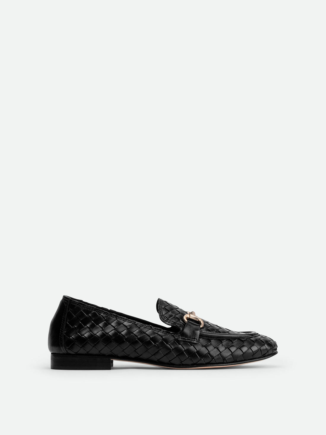 Elizabeth Black Hand-Woven Leather Loafers - Side View - POEVE Collection
