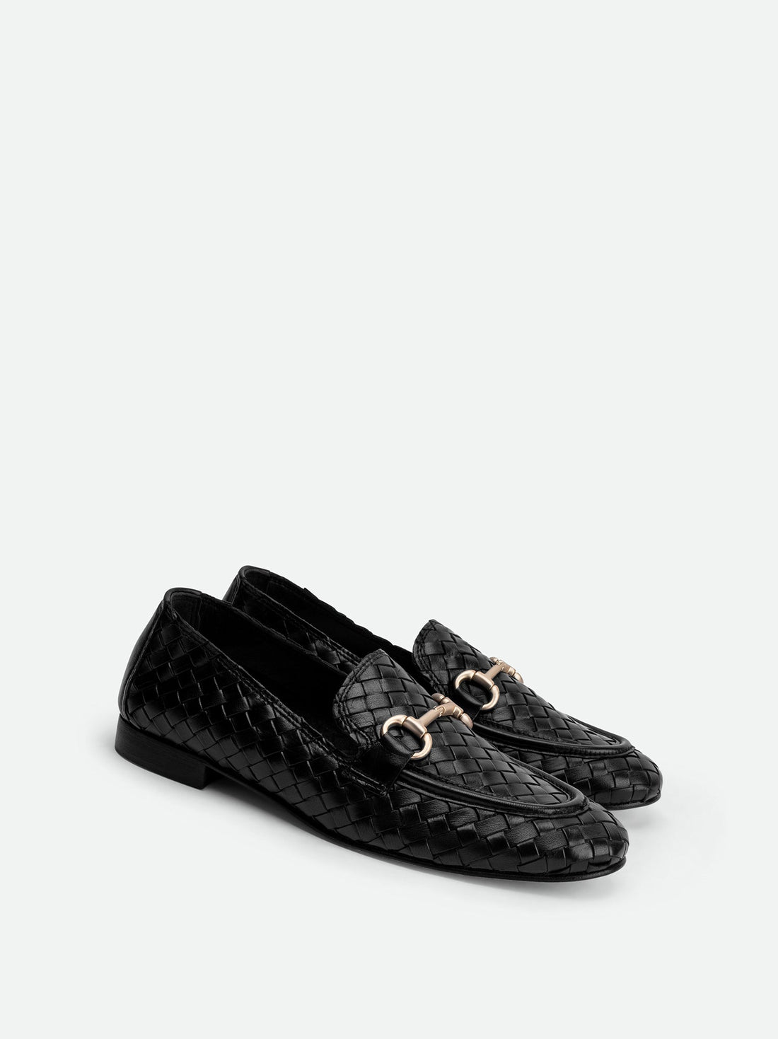 Elizabeth Black Hand-Woven Leather Loafers - Angled Side View - POEVE Collection