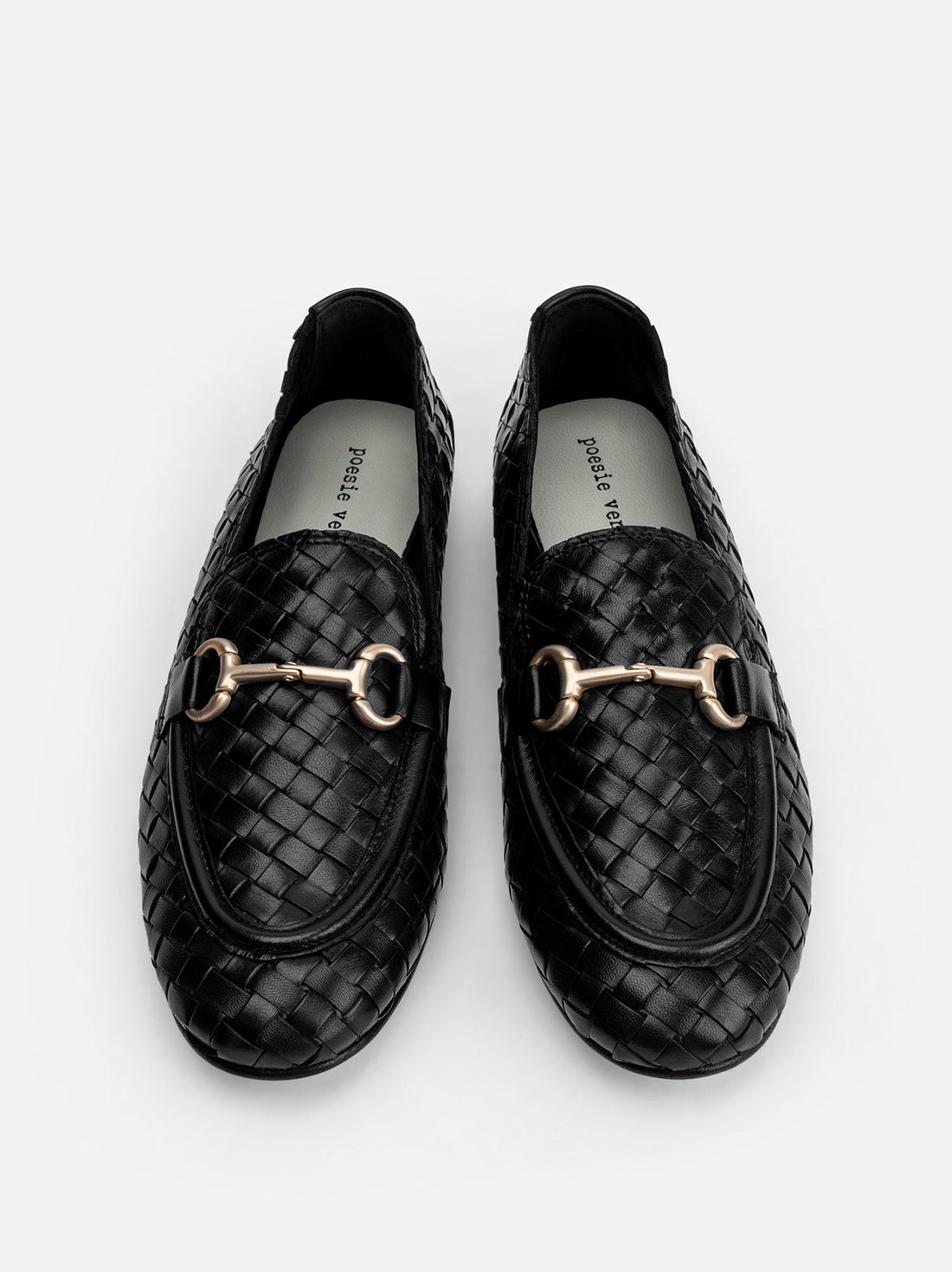Elizabeth Black Hand-Woven Leather Loafers - Top View - POEVE Collection
