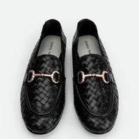 Elizabeth Black Hand-Woven Leather Loafers - Top View - POEVE Collection