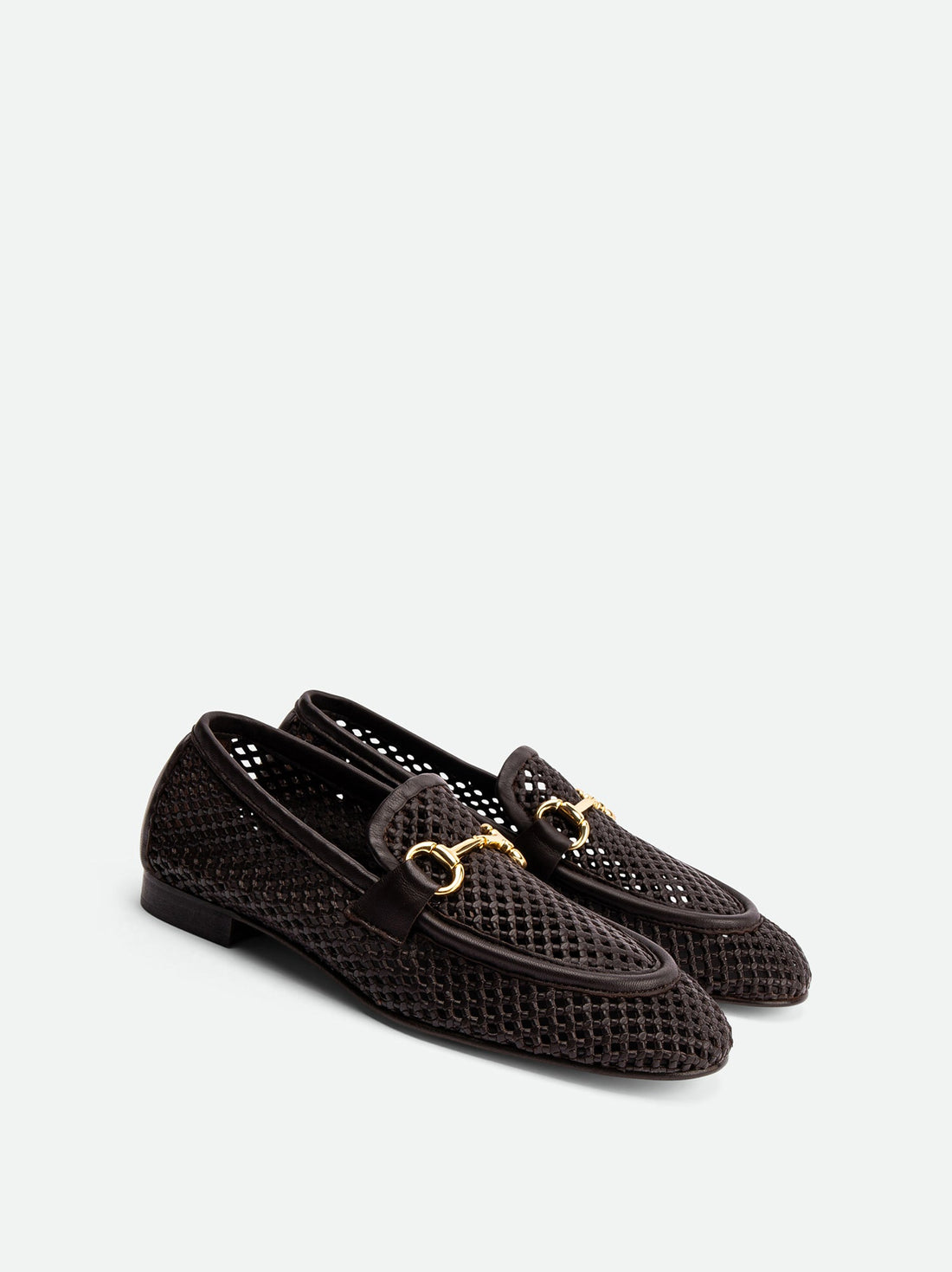 River Brown Perforated Leather Loafers with Metal Buckle - Angled Side View - POEVE Collection